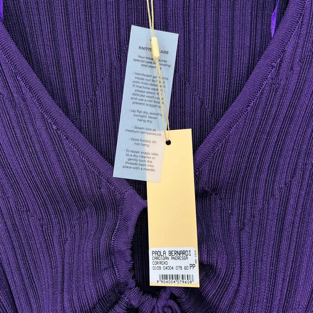 PAOLA BERNARDI Andressa Cropped Cardigan XS Purple Sparkle Knit Long Sleeve NEW - Picture 10 of 13